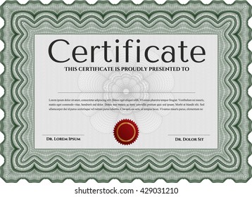 Green Certificate template or diploma template. Vector pattern that is used in currency and diplomas.Superior design. Complex background. 