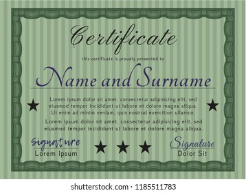 Green Certificate template. Easy to print. Detailed. Money Pattern. 