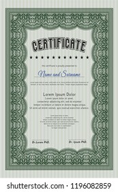 Green Certificate template. Easy to print. Customizable, Easy to edit and change colors. Money Pattern. 