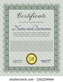 Green Certificate template. Easy to print. Money Pattern design. Customizable, Easy to edit and change colors. 
