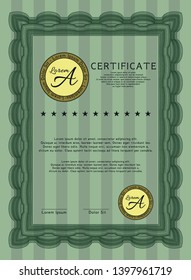 Green Certificate template. Easy to print. Vector illustration. Money design. 