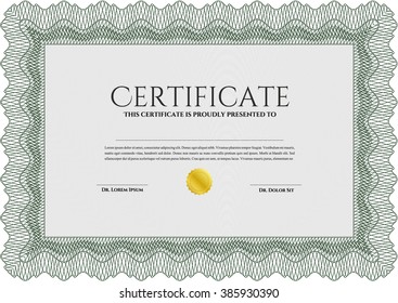 Green Certificate template. Easy to print. Customizable, Easy to edit and change colors. Nice design. 