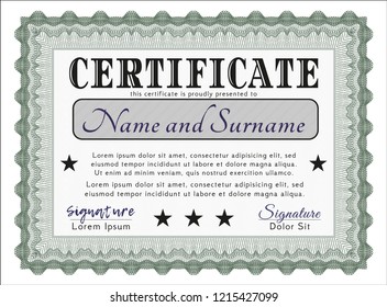 Green Certificate template. Excellent design. Customizable, Easy to edit and change colors. With great quality guilloche pattern. 