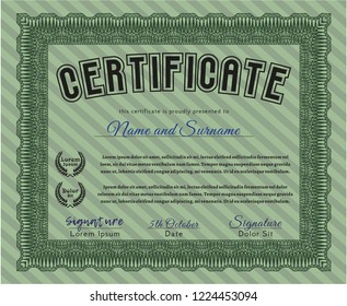 Green Certificate template. Excellent design. With background. Detailed. 