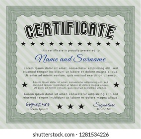 Green Certificate template. Excellent design. With guilloche pattern and background. Detailed. 