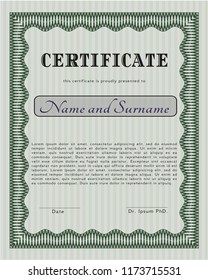 Green Certificate template. With great quality guilloche pattern. Money style design. Customizable, Easy to edit and change colors. 