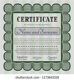 Green Certificate template. With great quality guilloche pattern. Detailed. Money design. 