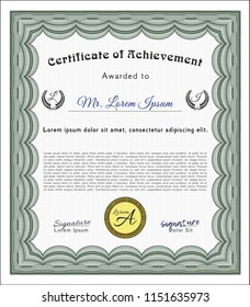 Green Certificate template. With guilloche pattern. Perfect design. Customizable, Easy to edit and change colors. 