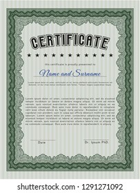 Green Certificate template. With guilloche pattern and background. Money design. Customizable, Easy to edit and change colors. 