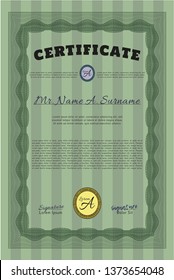 Green Certificate template. With guilloche pattern. Detailed. Lovely design. 
