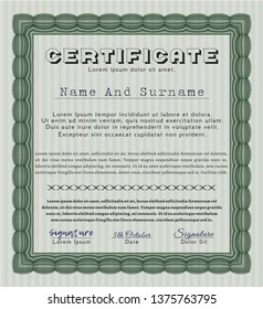 Green Certificate template. With guilloche pattern and background. Customizable, Easy to edit and change colors. Artistry design. 