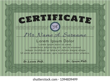 Green Certificate template. With guilloche pattern and background. Nice design. Customizable, Easy to edit and change colors. 