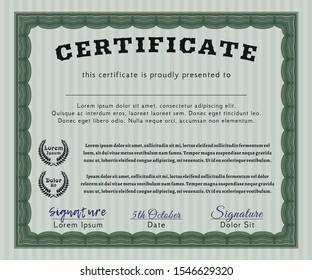 Green Certificate template. With guilloche pattern. Customizable, Easy to edit and change colors. Money design. 