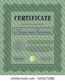 Green Certificate template. With guilloche pattern. Good design. Customizable, Easy to edit and change colors. 