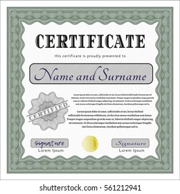Green Certificate template. With guilloche pattern and background. Money style design. Customizable, Easy to edit and change colors. 