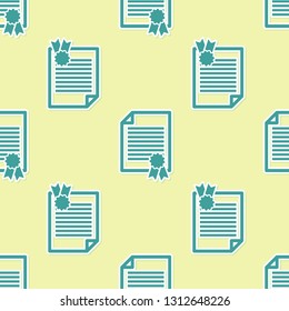 Green Certificate template icon isolated seamless pattern on yellow background. Degree icon. Achievement, award, grant, diploma concepts. Business success certificate. Vector Illustration
