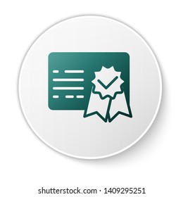 Green Certificate template icon isolated on white background. Achievement, award, degree, grant, diploma concepts. Business success certificate. White circle button. Vector Illustration