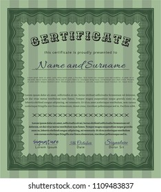  Green Certificate template. Money design. Detailed. With complex linear background. 
