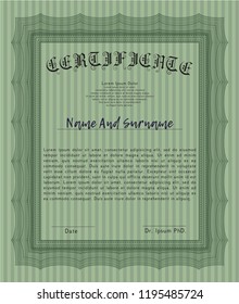 Green Certificate template. Money design. Vector illustration. With great quality guilloche pattern. 