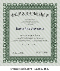 Green Certificate template. Money Pattern design. Detailed. With quality background. 