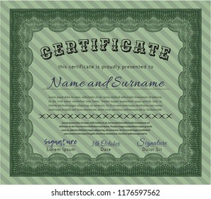 Green Certificate template. Money Pattern. Detailed. With linear background. 