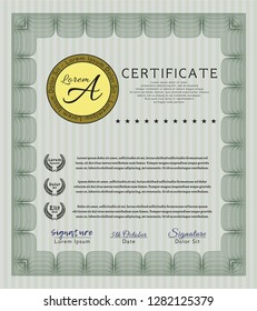 Green Certificate template. Money Pattern. With guilloche pattern. Vector illustration. 