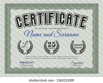 Green Certificate template. Money Pattern. With great quality guilloche pattern. Detailed. 
