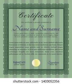 Green Certificate template. Money Pattern. With background. Customizable, Easy to edit and change colors. 
