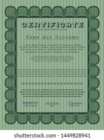 Green Certificate template. Money Pattern design. With great quality guilloche pattern. Detailed. 
