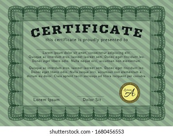 Green Certificate template. Money Pattern. With background. Customizable, Easy to edit and change colors. 