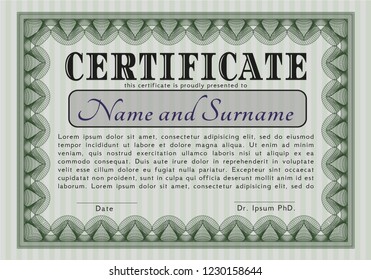 Green Certificate template. Nice design. Vector illustration. Printer friendly. 