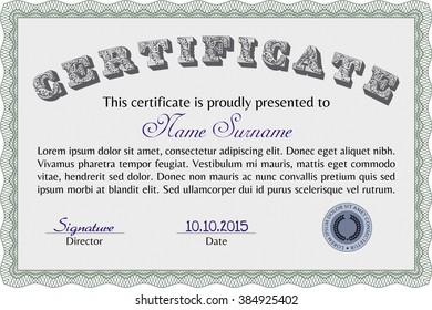 Plantilla de certificado verde. Buen diseño. Fácil de imprimir. Personalizable, fácil de editar y cambiar los colores. 
