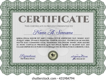Green Certificate template. Nice design. Easy to print. Customizable, Easy to edit and change colors. 