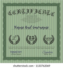 Green Certificate template. Printer friendly. Vector illustration. Cordial design. 