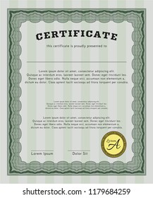 Green Certificate template. Printer friendly. Sophisticated design. Customizable, Easy to edit and change colors. 