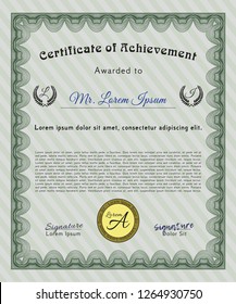 Green Certificate template. Printer friendly. Money Pattern. Customizable, Easy to edit and change colors. 