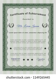 Green Certificate template. Retro design. With great quality guilloche pattern. Detailed. 