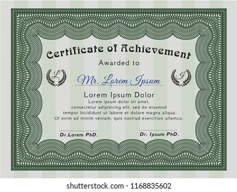 Green Certificate template. Retro design. Easy to print. Vector illustration. 