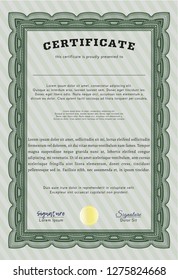 Green Certificate template. Retro design. Vector illustration. With guilloche pattern and background. 