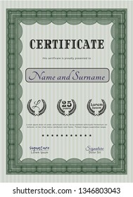 Green Certificate template. Retro design. Printer friendly. Detailed. 