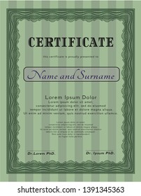Green Certificate template. Retro design. With linear background. Customizable, Easy to edit and change colors. 
