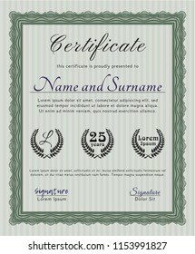 Green Certificate template. Sophisticated design. With linear background. Customizable, Easy to edit and change colors. 