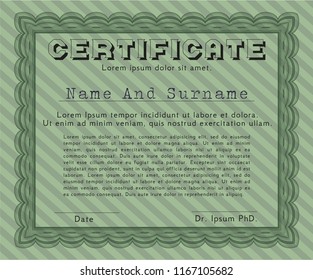 Green Certificate template. Sophisticated design. Vector illustration. With quality background. 