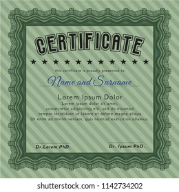 Green Certificate template. Superior design. Vector illustration. With background. 