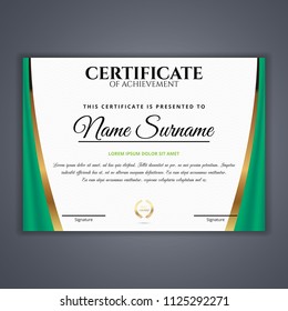 Green Certificate template in vector for achievement, Certificate Design Template in Modern Style - vector
