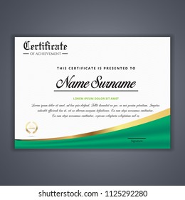 Green Certificate template in vector for achievement, Certificate Design Template in Modern Style - vector