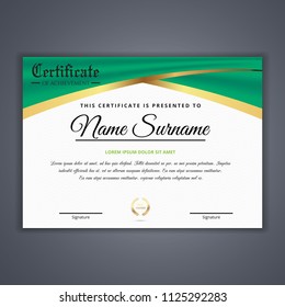 Green Certificate template in vector for achievement, Certificate Design Template in Modern Style - vector