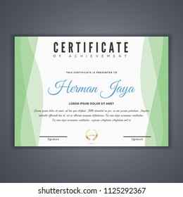 Green Certificate template in vector for achievement, Certificate Design Template in Modern Style - vector