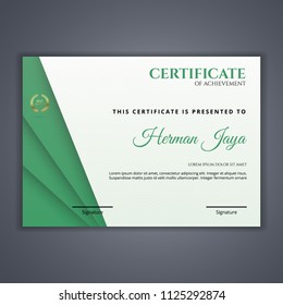 Green Certificate template in vector for achievement, Certificate Design Template in Modern Style - vector