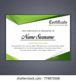 Green  Certificate template in vector for achievement, Certificate Design Template in Modern Style - vector